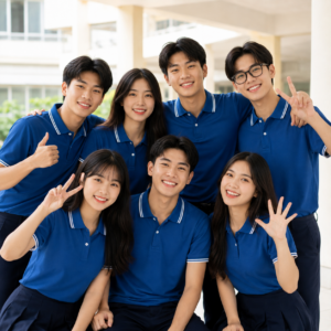 Lớp mặc mẫu áo polo đồng phục học sinh
