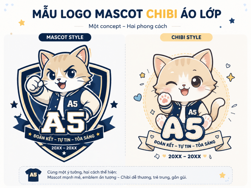 Mẫu logo mascot chibi áo lớp