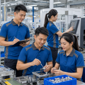 NV mặc Mẫu áo polo đồng phục nhà máy