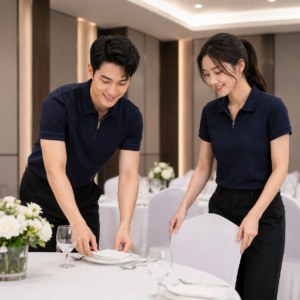 Người mặc Mẫu áo polo cổ khóa kéo đồng phục