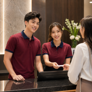 Nhân viên mặc Mẫu áo polo phối cổ đồng phục