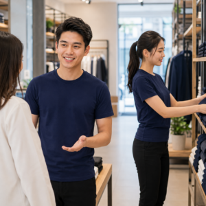 Nhân viên mặc Mẫu áo thun đồng phục bán hàng