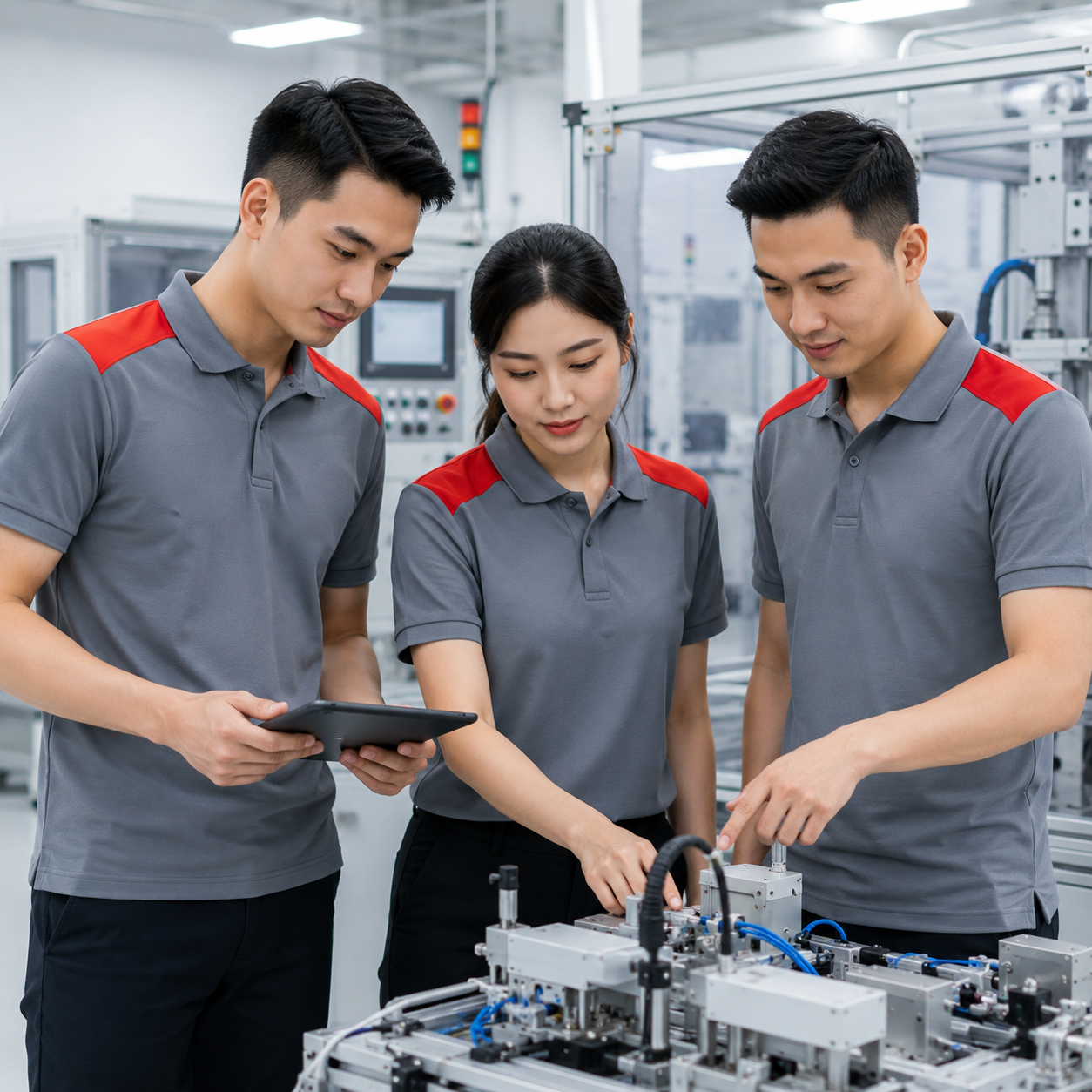 Nhóm mặc Mẫu áo polo phối vai đồng phục Nhóm mặc Mẫu áo polo phối vai đồng phục