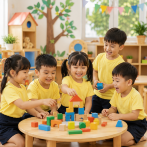 Nhóm mặc Mẫu áo thun cổ tròn đồng phục mầm non