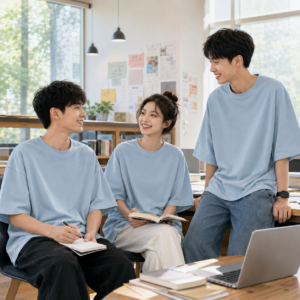 Nhóm mặc Mẫu áo thun cổ tròn oversize đồng phục
