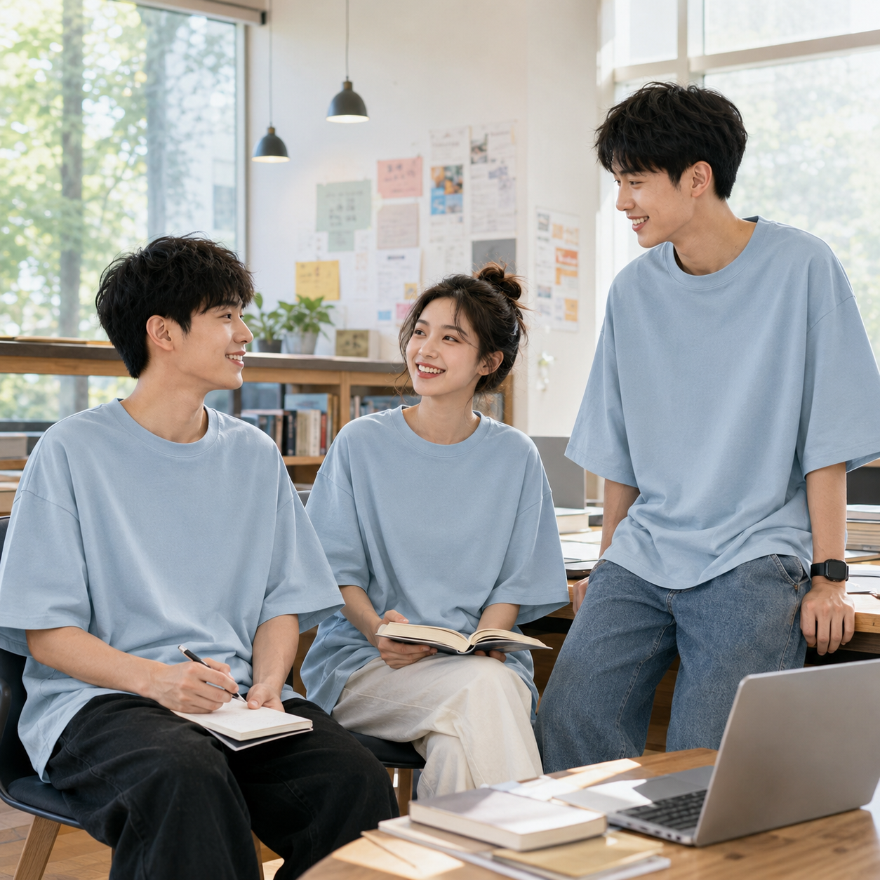 Nhóm mặc Mẫu áo thun cổ tròn oversize đồng phục Nhóm mặc Mẫu áo thun cổ tròn oversize đồng phục