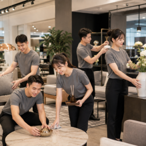Nhóm mặc Mẫu áo thun đồng phục showroom