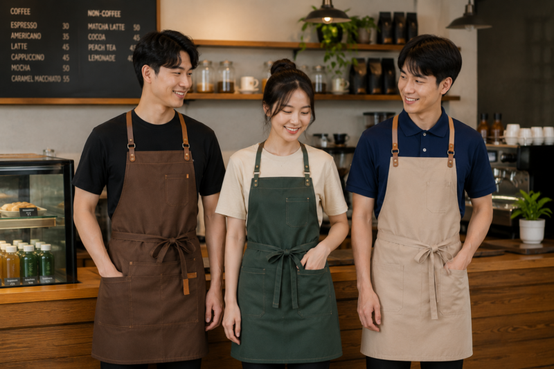 Phối áo đồng phục quán cafe với tạp dề