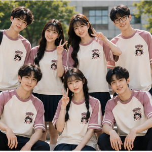 Tập thể học sinh mặc mẫu áo lớp chibi đồng bộ