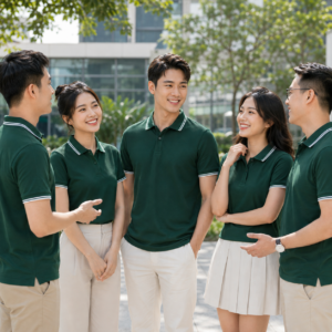Tập thể mặc Mẫu áo polo bo dệt đồng phục