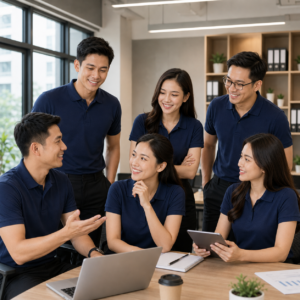 Tập thể mặc Mẫu áo polo đồng phục vải cá sấu