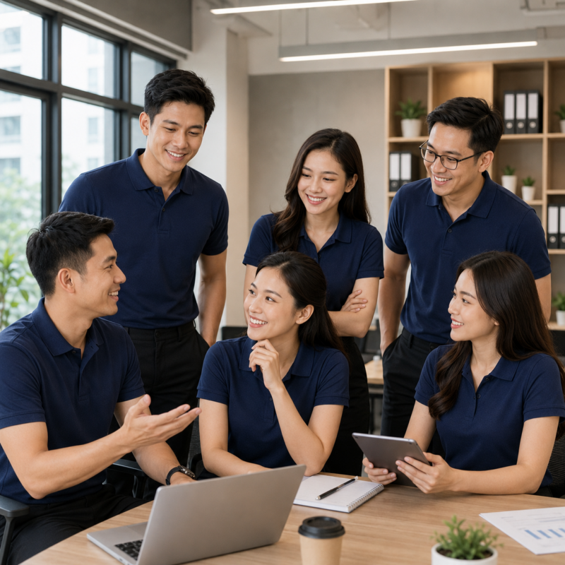 Tập thể mặc Mẫu áo polo đồng phục vải cá sấu