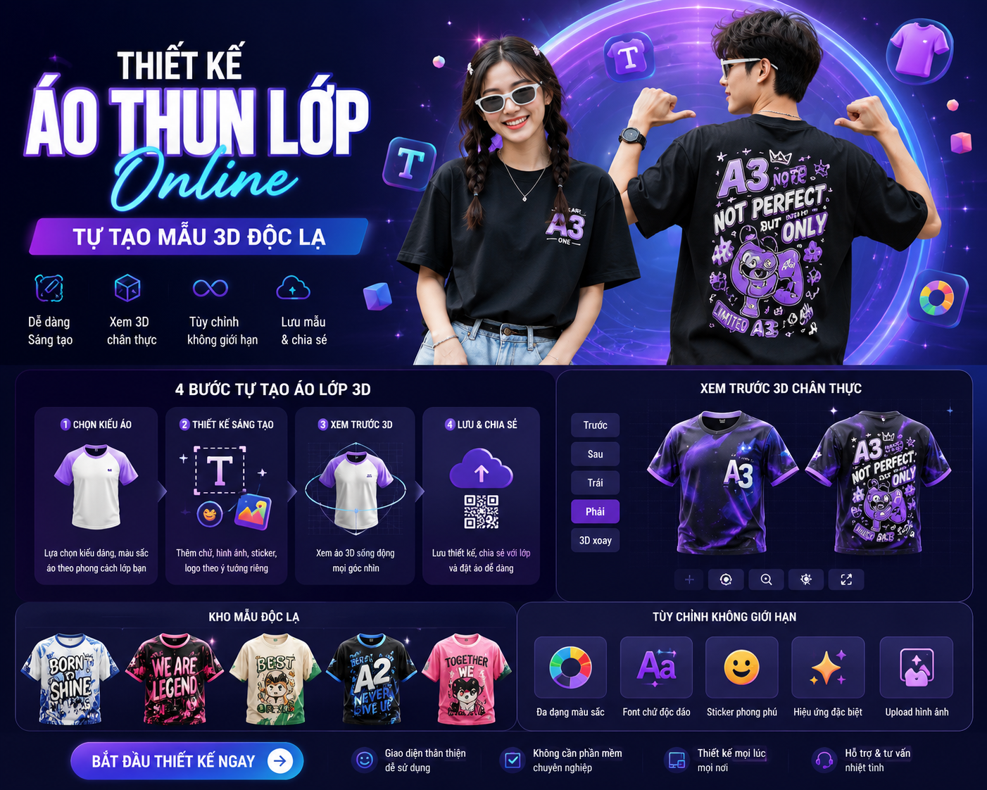 Thiết kế áo lớp online Tự tạo mẫu 3D độc lạ
