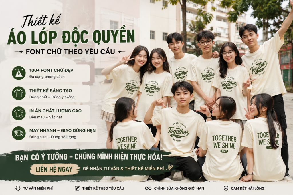 Thiết kế áo lớp với font chữ theo yêu cầu