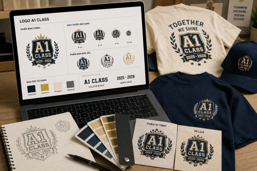 Thiết kế mẫu logo áo lớp trên mockup
