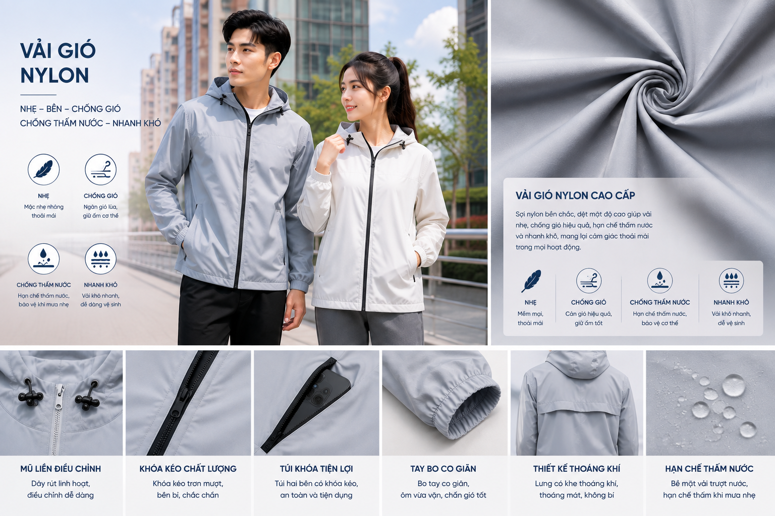 Vải Nylon may áo gió đẹp
