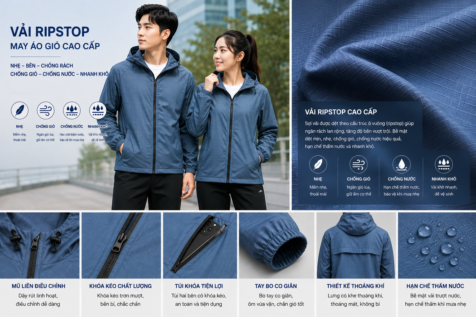 Vải Ripstop may áo gió đẹp