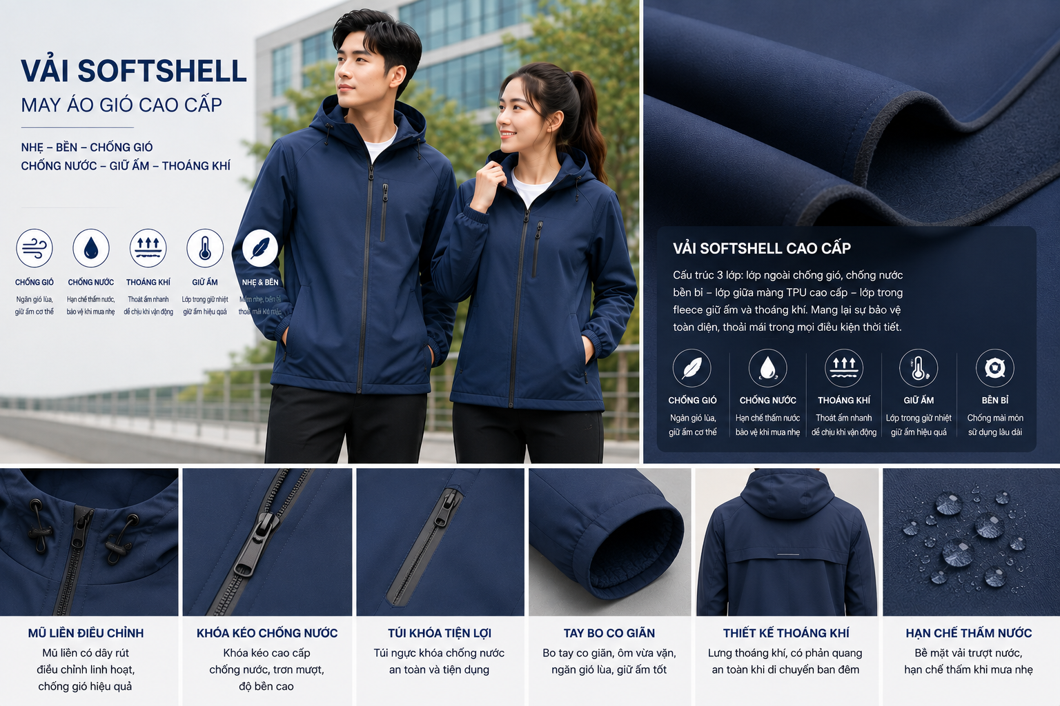 Vải Softshell may áo gió đẹp