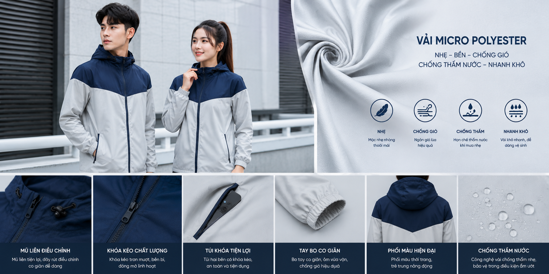 Vải gió Micro polyester may áo gió đẹp