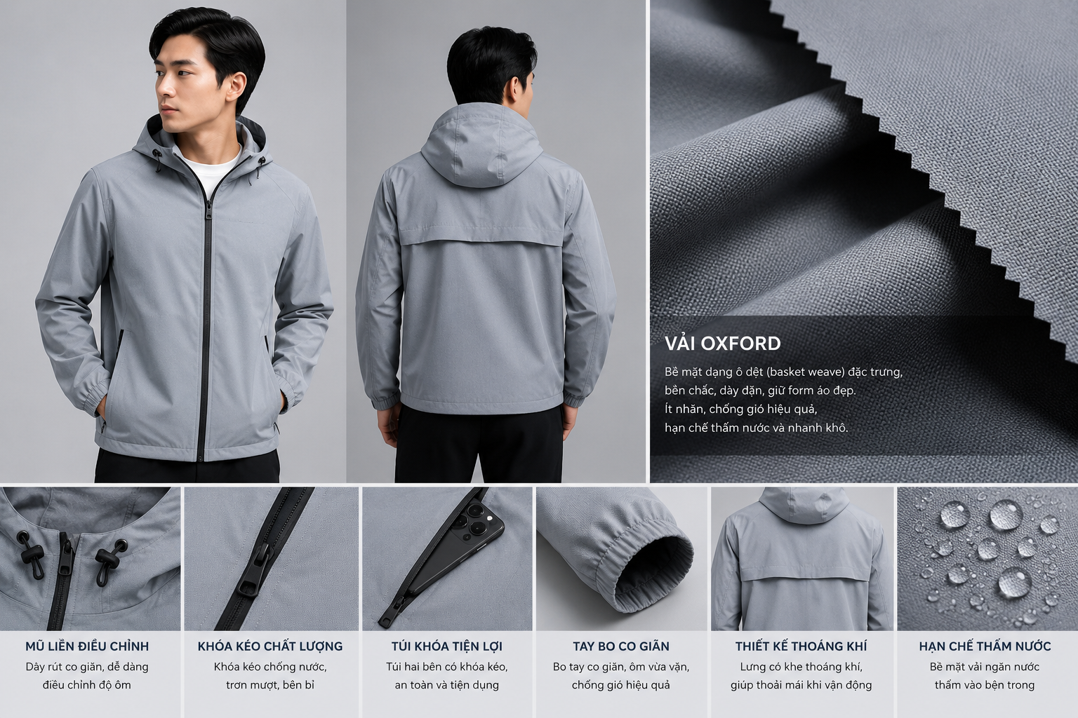 Vải oxford may áo gió đẹp