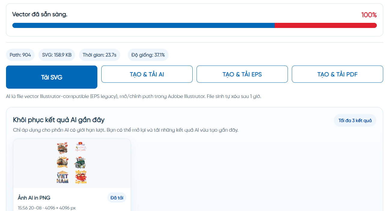 Xuất file SVG, AI, EPS và PDF vector và lịch sử tạo ảnh