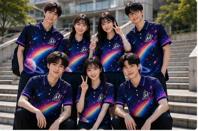 Tập thể học sinh mặc mẫu áo lớp galaxy đồng bộ Tập thể học sinh mặc mẫu áo lớp galaxy đồng bộ