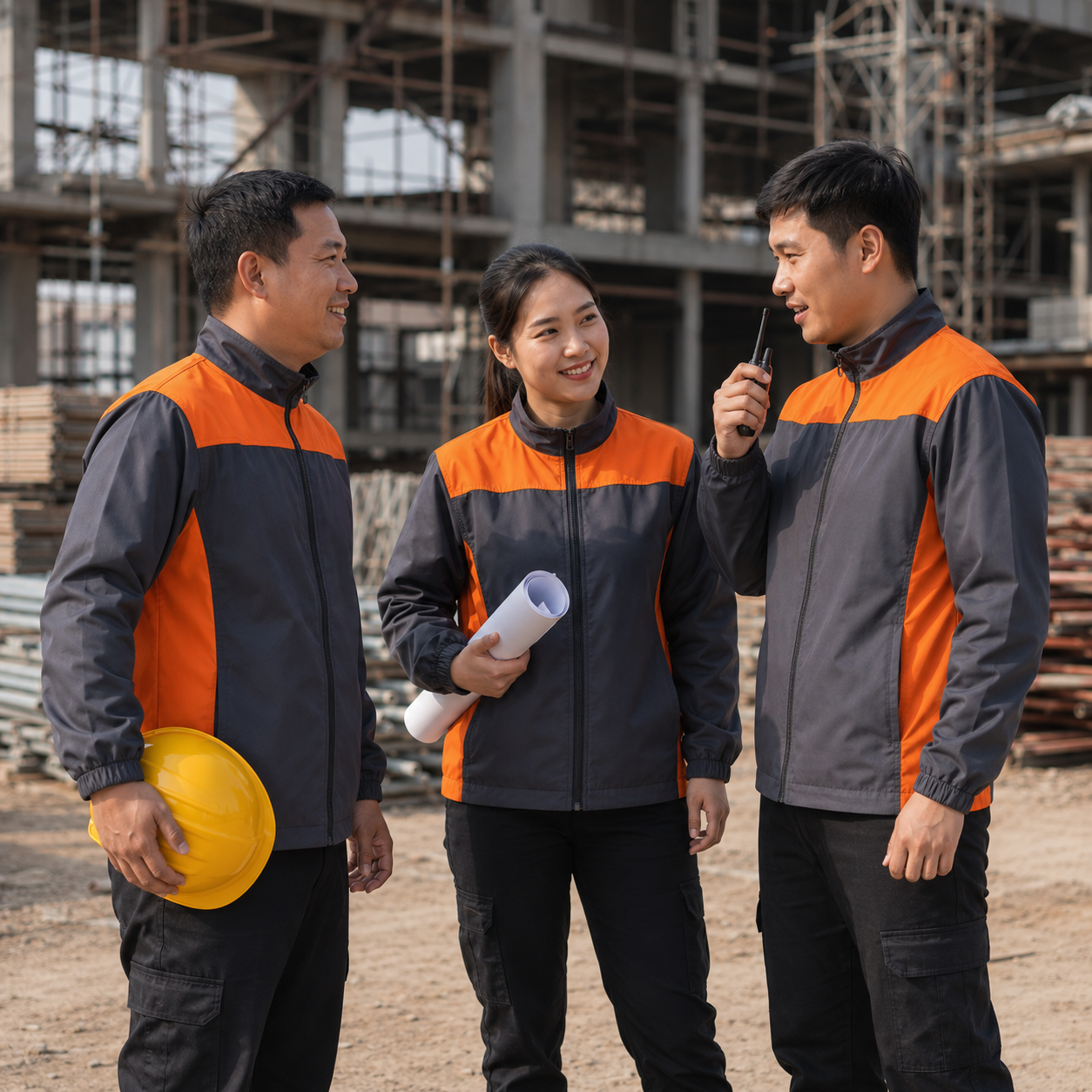 công nhân mặc Mẫu áo khoác gió đồng phục bảo hộ lao động Chi tiết Mẫu áo khoác gió đồng phục bảo hộ lao động