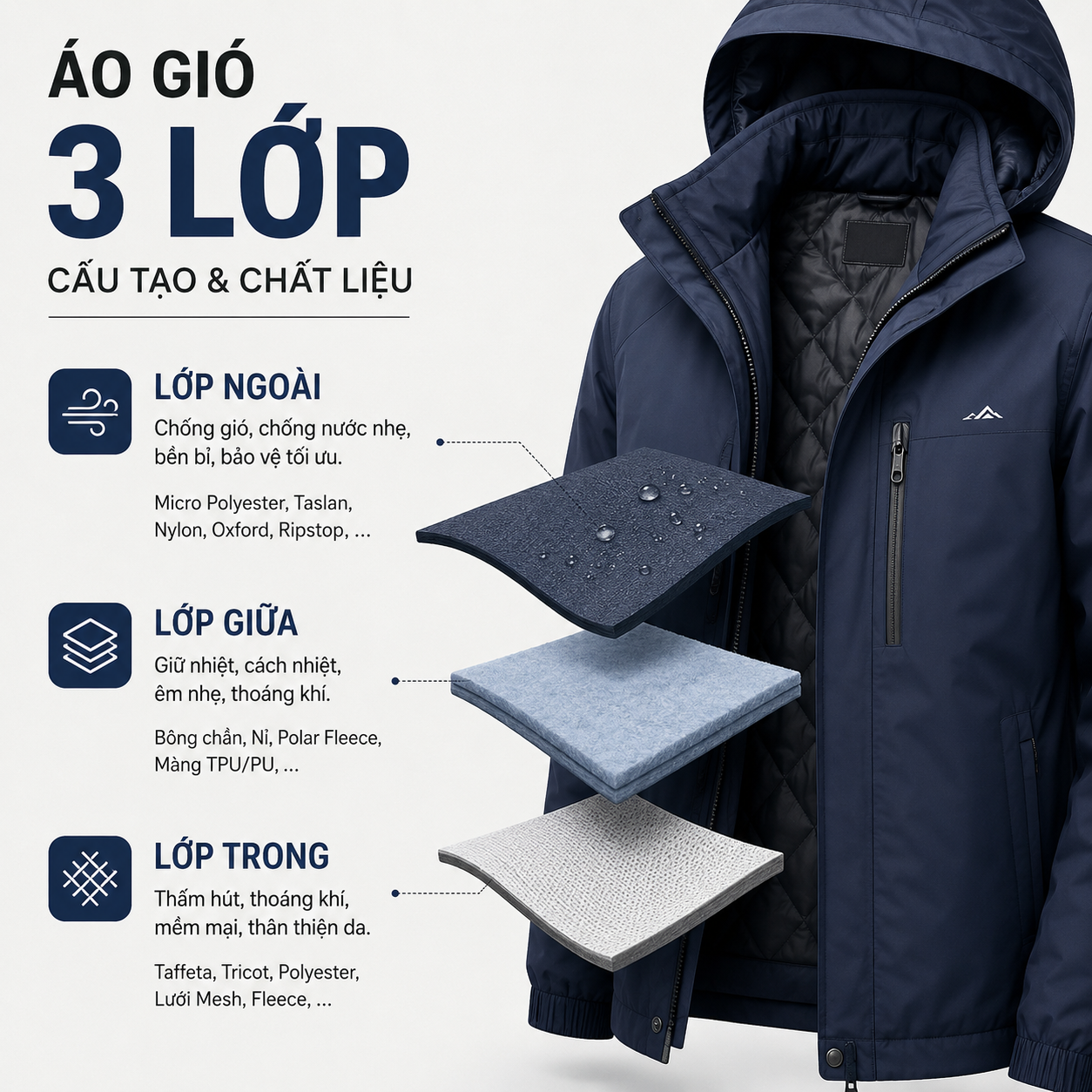 Đồng phục áo khoác gió 3 lớp