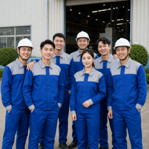 tập thể mặc mẫu đồng phục áo khoác gió cơ khí