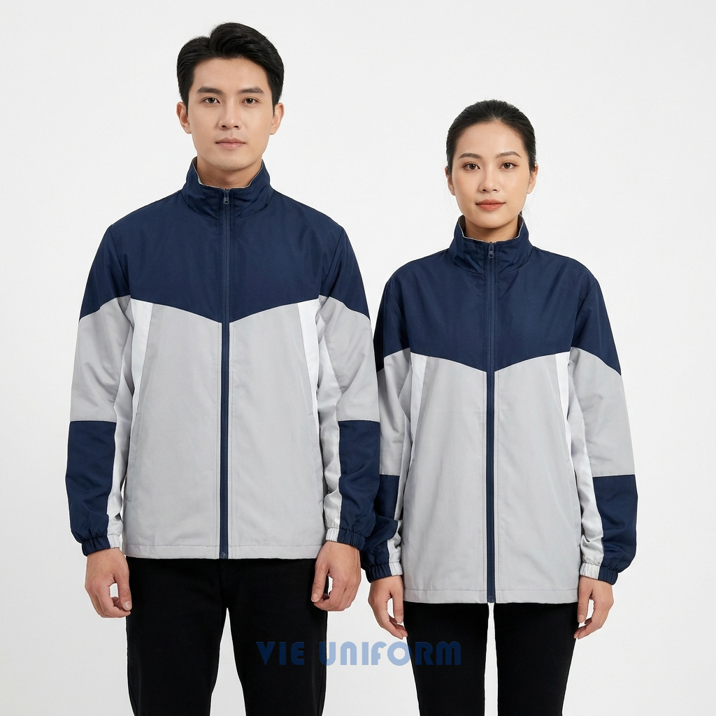 Ảnh chính đồng phục áo khoác gió cổ đứng nam nữ mặt trước