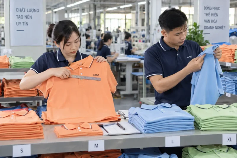 Kiểm tra chất lượng in áo đồng phục công ty