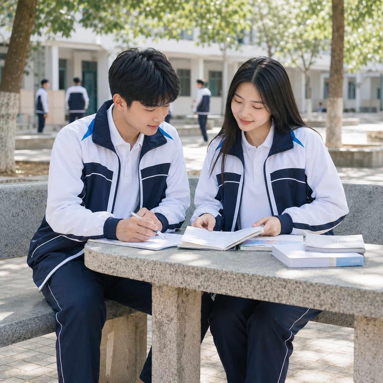 2 bạn mặc Mẫu áo khoác gió đồng phục trường học 2 bạn mặc Mẫu áo khoác gió đồng phục trường học
