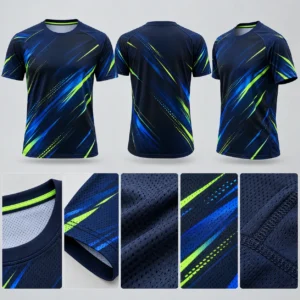 Áo chạy bộ thun mè in chuyển nhiệt Night Run navy neon - chi tiết sản phẩm