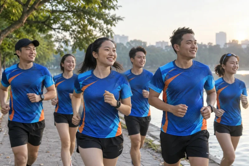 Áo chạy bộ thun mè in chuyển nhiệt cho câu lạc bộ