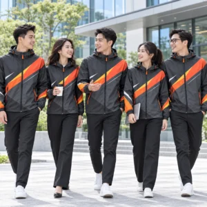 Áo gió công ty in chuyển nhiệt Corporate Active - tập thể mặc thực tế