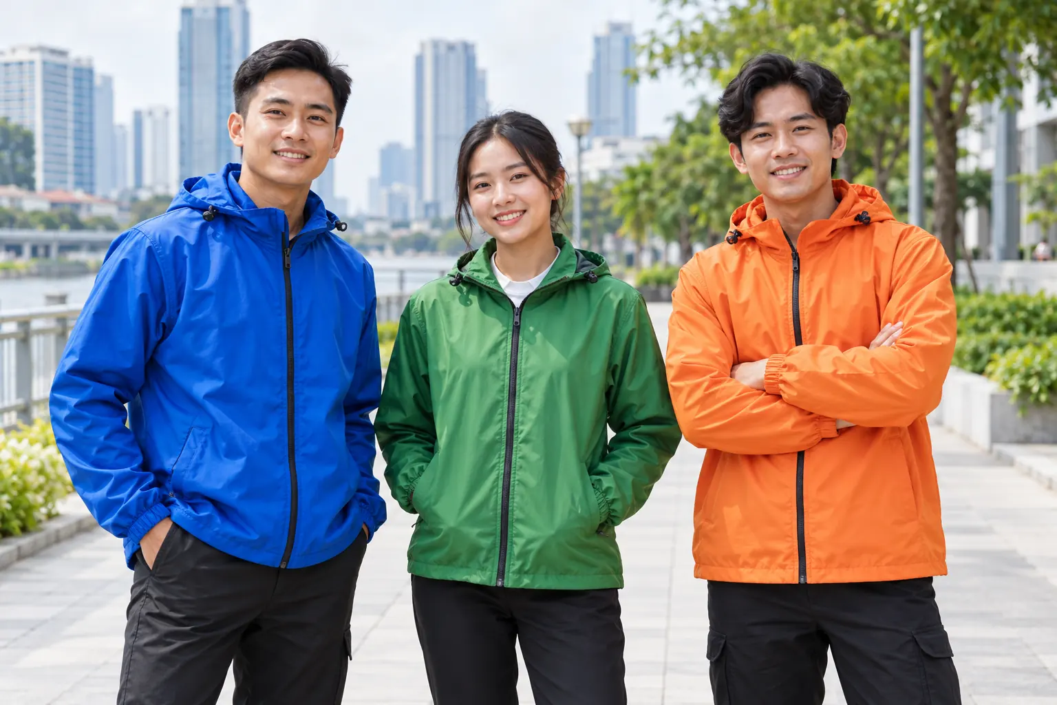 Áo gió đồng phục có mũ cho nhóm làm việc ngoài trời