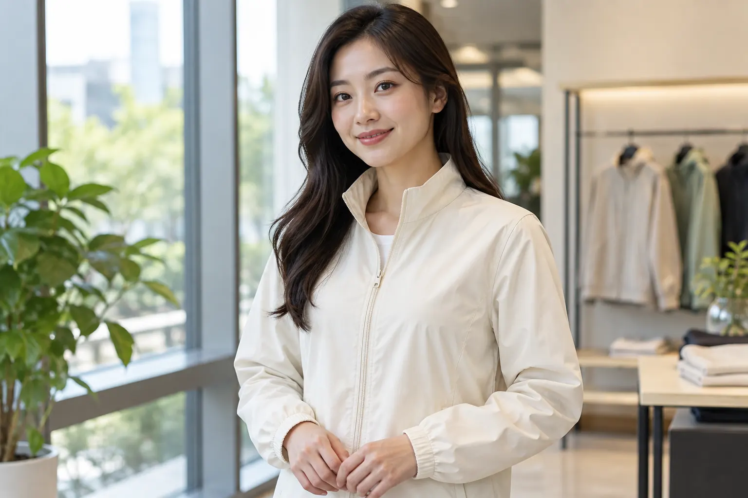 Áo gió đồng phục không mũ khi làm việc trong nhà