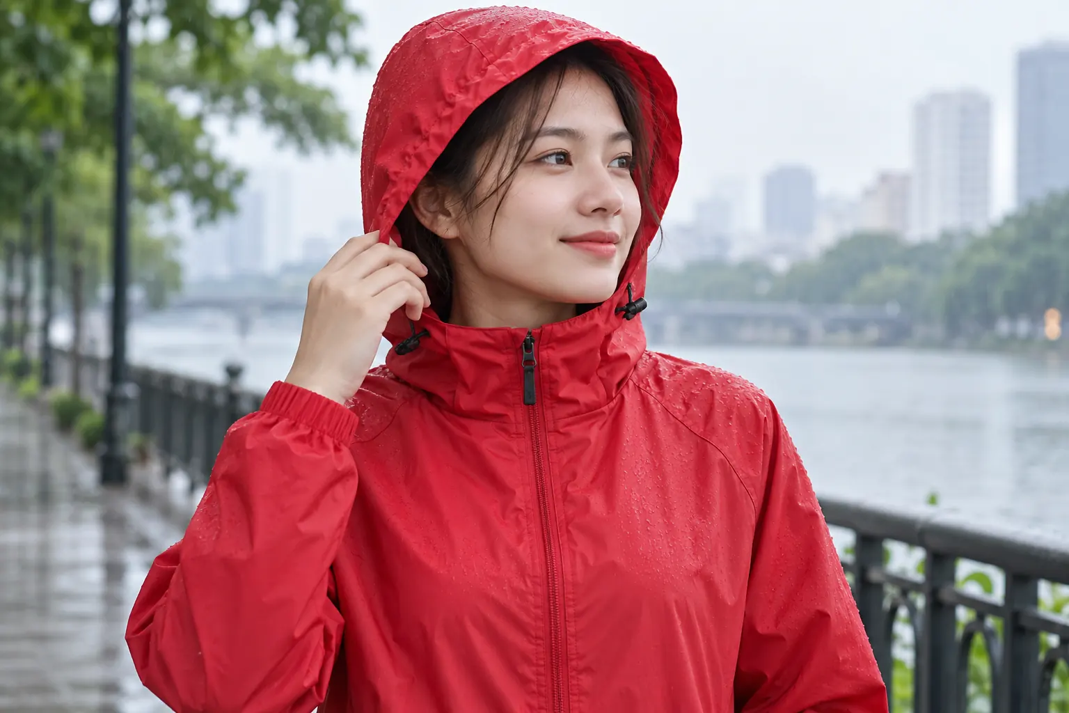 Áo gió đồng phục mũ liền khi có mưa nhẹ