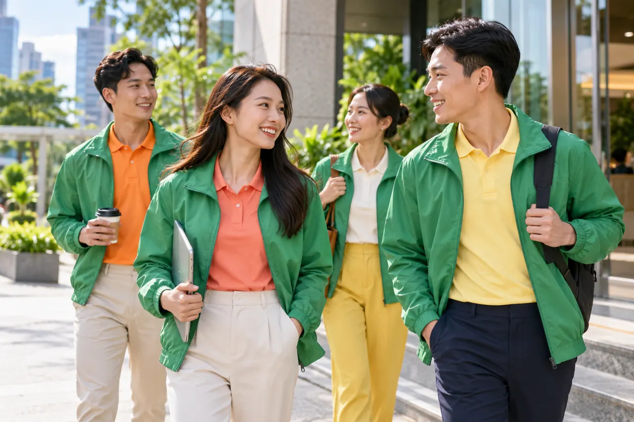 Áo gió màu xanh lá mặc cùng áo polo