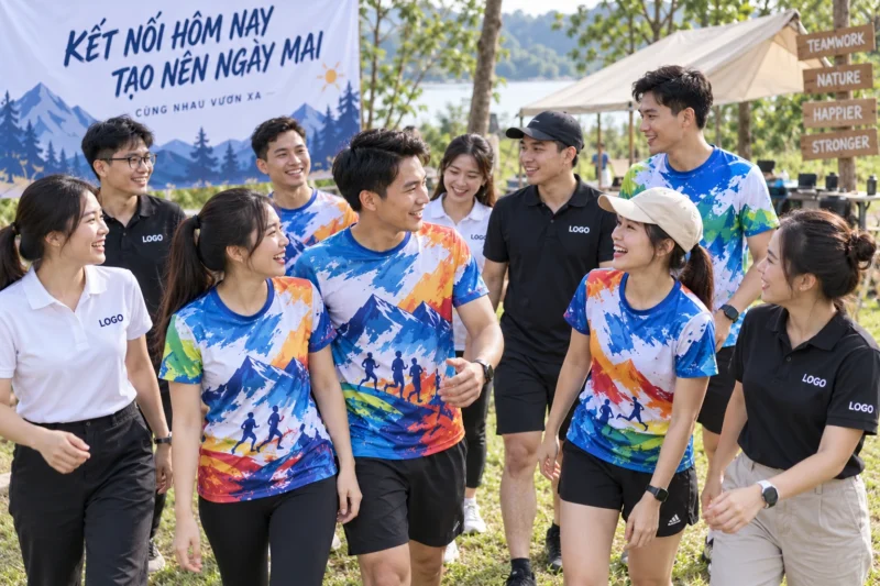 Áo hoàn thiện bằng in chuyển nhiệt và in PET
