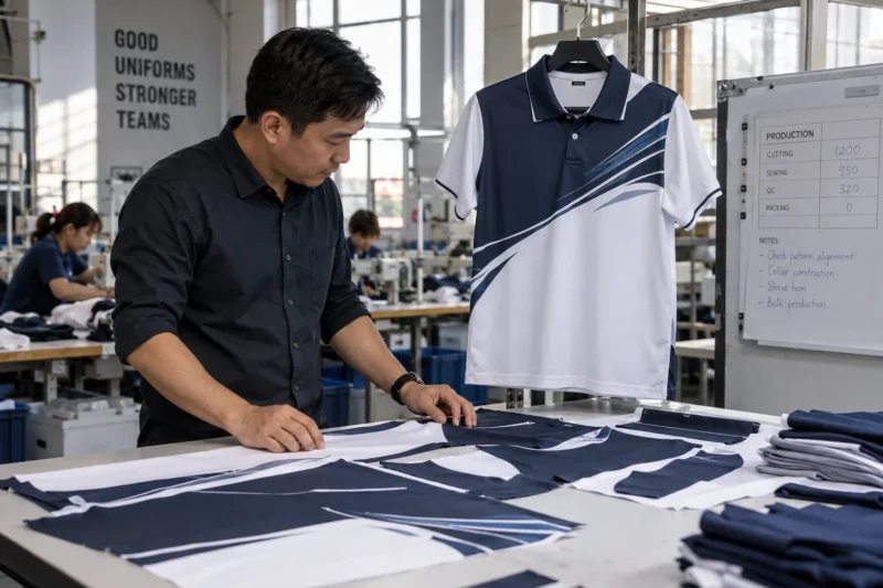 Áo mẫu thun polo và áo gió trước sản xuất
