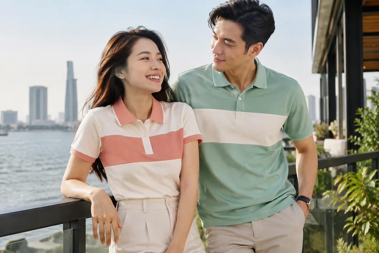 Áo polo có mảng màu trang trí ở ngực