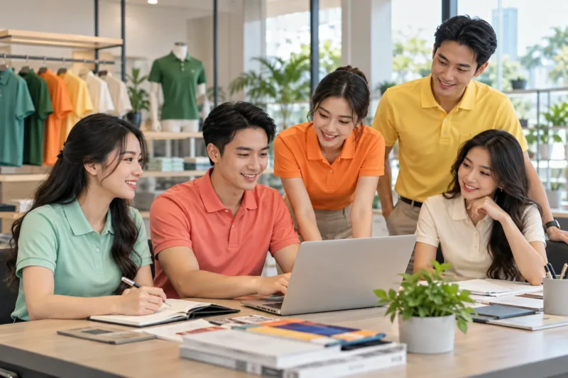Áo polo đồng phục khi nhân viên ngồi làm việc