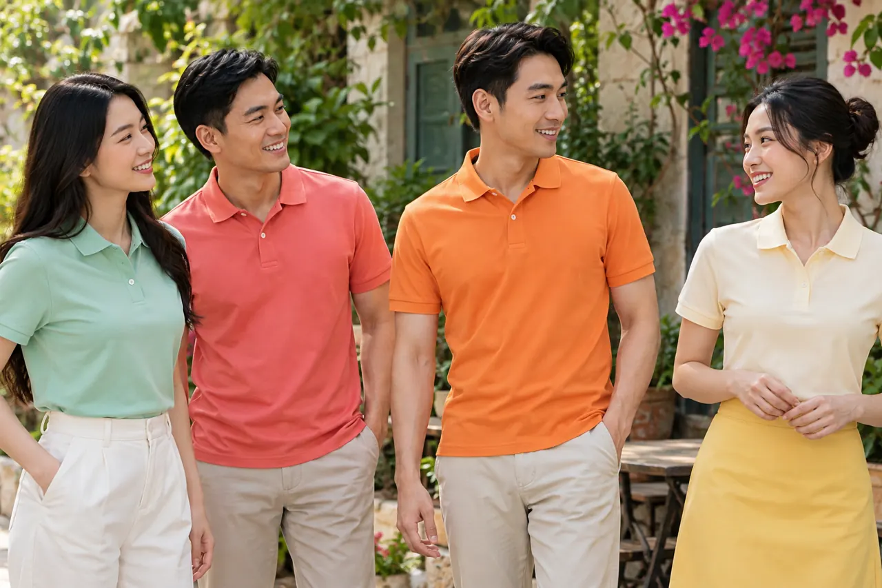 Áo polo màu cam trên người mặc khi đứng