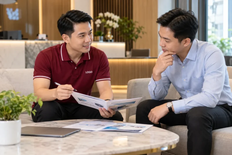 Áo polo trình dược viên khi gặp khách hàng