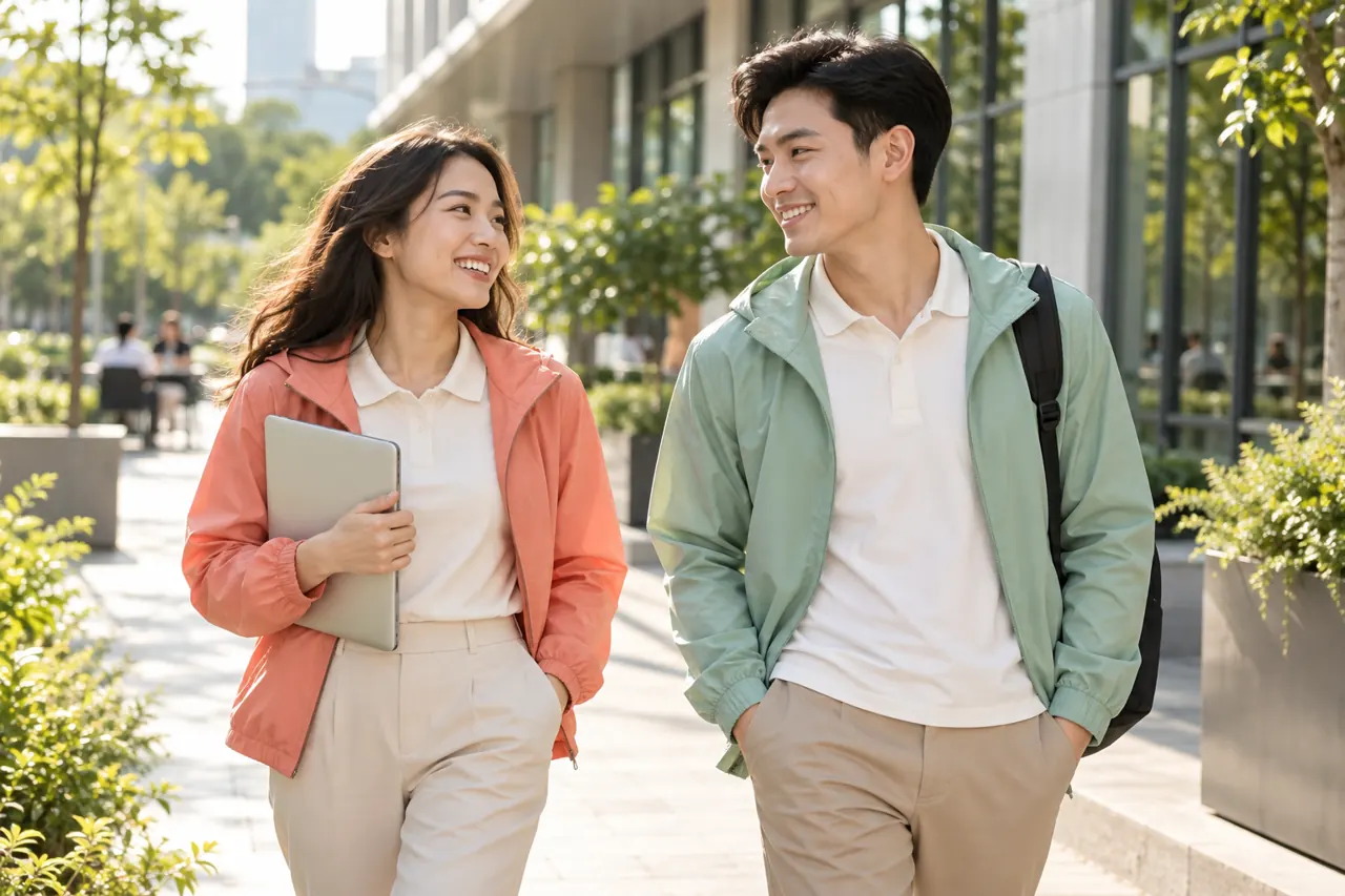 Áo polo và áo gió mặc thành lớp