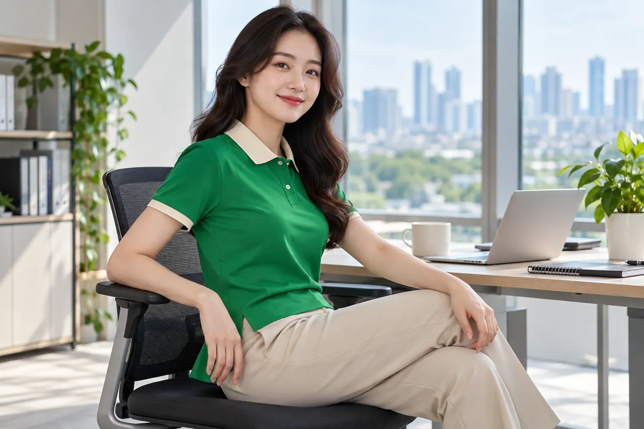 Áo polo xẻ tà khi ngồi làm việc