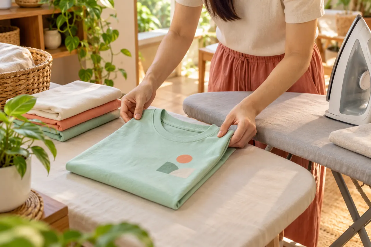 Áo thun có hình in được gấp gọn