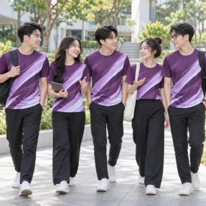 Áo thun đồng phục in chuyển nhiệt - tập thể mặc thực tế
