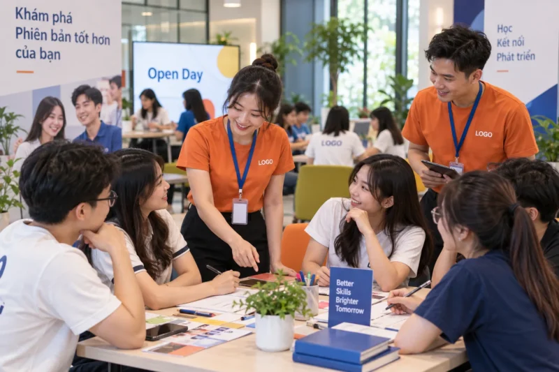 Áo thun sự kiện trung tâm ngoại ngữ cho nhân viên và học viên